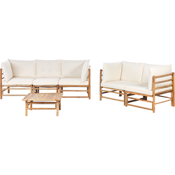 CERRETO - Loungeset 5-zits met salontafel - Gebroken wit - Bamboehout
