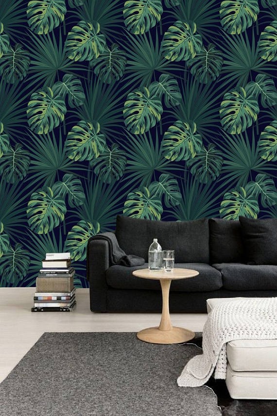 Zelfklevend behang Tropisch blad groen zwart  122x122 cm - 