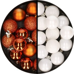 34x stuks kunststof kerstballen oranje en wit 3 cm - Kerstbal
