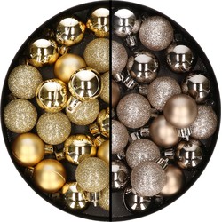 40x stuks kleine kunststof kerstballen champagne en goud 3 cm - Kerstbal