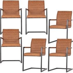 WOOOD eetkamerstoelen Bas - Pu - Cognac - Set van 6