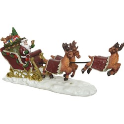 Lumineo kerstdorp figuurtje - kerstman in slee - 19 cm - polyresin - Kerstdorpen