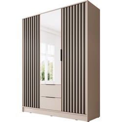 Meubella - Kledingkast Nairobi - Beige - Zwart - 155 cm - met spiegel