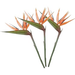 3x Oranje kunst strelitzia/paradijsvogelbloem kunstbloemen 90 cm decoratie - Kunstbloemen
