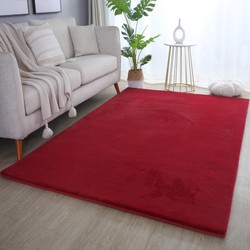 Pouffy Fluffy  - Hoogpolig Vloerkleed - Uni Kleur - Rood - Woonkamer Tapijt - Katoenen Rug- 140x200 CM