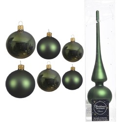 Groot pakket glazen kerstballen 50x donkergroen glans/mat 4-6-8 cm met piek mat - Kerstbal