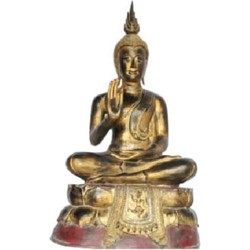 Fine Asianliving Sukhothai Zittende Boeddha Zwart Rood Goud