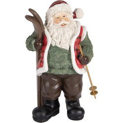 Clayre & Eef Kerstdecoratie Beeld Kerstman 15x11x25 cm Groen Rood Kunststof