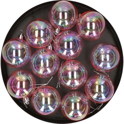 Kerstballen - 12x st - 6 cm - kunststof - transparant parelmoer - Kerstbal