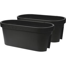 Balkon plantenpot/bloempot - 3x - antraciet - 60 x 25 cm - kunststof - Plantenpotten