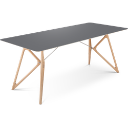Tink table houten eettafel whitewash - met linoleum tafelblad nero - 200 x 90 cm