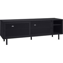 Tv-Meubel Metaal Zwart - Schuifdeuren - 6-Vakken - 45x160x55cm - Veep