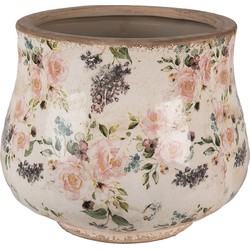 Clayre & Eef Bloempot  Ø 22x18 cm Beige Roze Keramiek Bloemen Bloempot Binnen