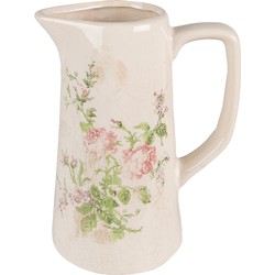 Clayre & Eef Decoratie Kan  15x10x19 cm Roze Beige Keramiek Bloemen Waterkan