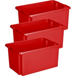 Sunware Opslagbox - 3 stuks - kunststof 51 liter rood 59 x 39 x 29 cm - Opbergbox