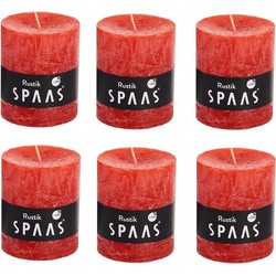 6x Rustieke kaarsen rood 7 x 8 cm 30 branduren sfeerkaarsen - Stompkaarsen