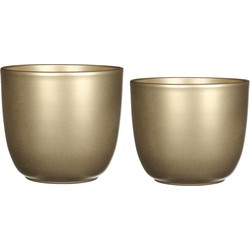 Plantenpot/bloempotten set - 2x stuks - keramiek - goud - D12 en D14.5 cm - Plantenpotten