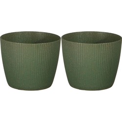 2x stuks plantenpot/bloempot kunststof donkergroen ribbels patroon - D14/H14 cm - Plantenpotten