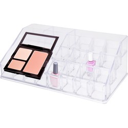 Eleganza Make-up organizer - kunststof - transparant - 22 x 12 x 8 cm - kwasten houder - Make-up dozen