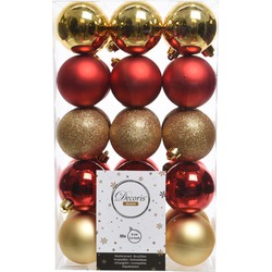 Decoris kerstballen - 30x st - goud en rood - D6 cm - Kerstbal