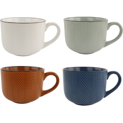 OTIX Koffiekopjes - Koffiemok - Koffietassen - Soepkom - met Oor - Set van 4 - Verschillende kleuren - Aardewerk - 460 ml - HEATHER