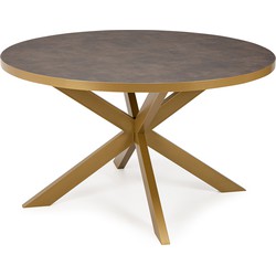 Stalux Ronde eettafel 'Daan' 135cm, kleur goud / lederlook bruin