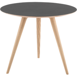 Arp side table houten bijzettafel whitewash - met linoleum tafelblad nero - Ø 55 cm