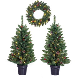 Black Box Trees Creston Set van 2 Kerstbomen en 1 Krans met LED Verlichting - Groen