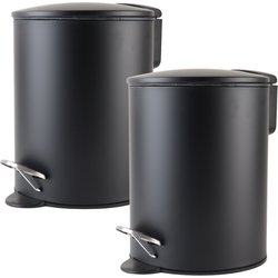 Nordix Pedaalemmer - 3 Liter - 2 Stuks - Prullenbak - Afvalbak - Badkamer - Toilet - Zwart - Metaal