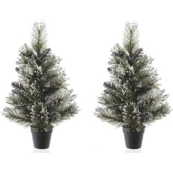 2x Kerst kunstbomen met kunstsneeuw in pot 60 cm - Kunstkerstboom