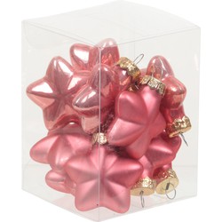 12x stuks glazen sterren kersthangers bubblegum roze 4 cm mat/glans - Kersthangers