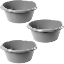 3x Ronde afwasteil/emmer zilver 15 liter 42 x 17 cm schoonmaakartikelen - Afwasbak