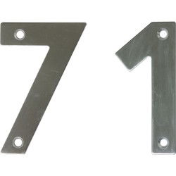 AMIG Huisnummer 71 - massief Inox RVS - 10cm - incl. bijpassende schroeven - zilver - Huisnummers