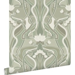 ESTAhome behang vintage bloemen in art nouveau stijl licht vergrijsd groen - 50 x 900 cm - 139897