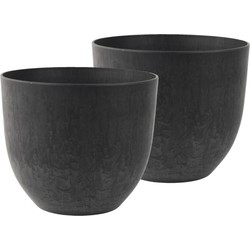 2x stuks bloempot/plantenpot van gerecycled kunststof zwart D33 en H29 cm - Plantenpotten