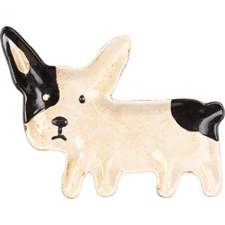 Clayre & Eef Serveerschaal Hond 23x18 cm Beige Zwart Keramiek Presenteerschaal