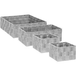 Set van 4x gevlochten opbergmanden - grijs - Kast/badkamer - Opbergmanden