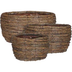 Mica Decorations Bloempot Cargo - 31x31x16 cm - Willow - Bruin- Set van 3