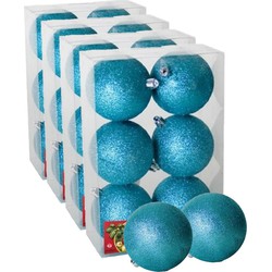 24x stuks kerstballen ijsblauw glitters kunststof 4 cm - Kerstbal