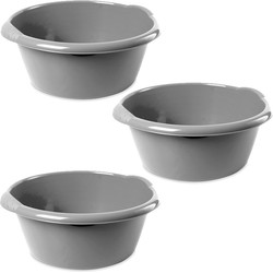 3x Rond afwasteiltje/emmertje zilver 3 liter 25 x 11 cm schoonmaakartikelen - Afwasbak