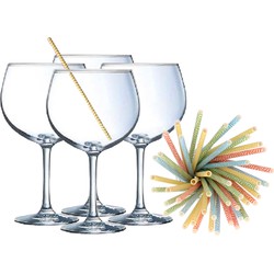 Cocktail set van 6x gin tonic glazen en 25x duurzame rietjes - 700 ml - Cocktailglazen