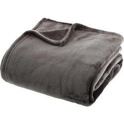 Fleece deken/fleeceplaid midden grijs 130 x 180 cm polyester - Plaids