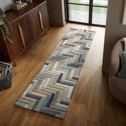 Loper - Russo Modern Laagpolig - 100% Wol - Geo - Naturel / Multi 60X230 Cm - 60 X 230 CM