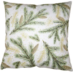 Clayre & Eef Kussenhoes  45x45 cm Groen Wit Polyester Dennenappels Sierkussenhoes