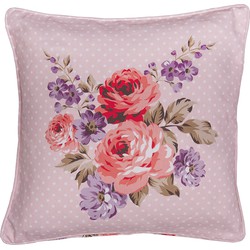 Clayre & Eef Kussenhoes  40x40 cm Roze Paars Katoen Vierkant Rozen Sierkussenhoes