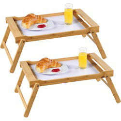 Kesper Bamboe houten dienblad - 2x - 33 x 55 cm - met inklapbare poten - Dienbladen