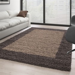 Hoogpolig vloerkleed - Candy Shaggy Taupe Lijstmotief - 300 X 400 CM