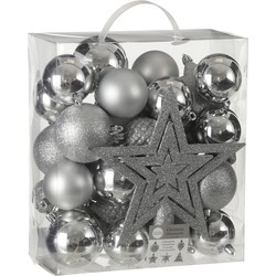 House of Seasons Plastic Kerstballen Set met Piek - 40 Stuks - Ø8 cm - Zilver