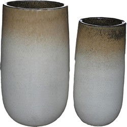 PTMD Bloempot Raya - 45x45x80 cm - Keramiek - Creme - Set van 2