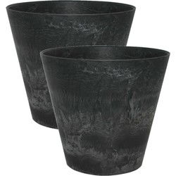 Ter Steege Bloempot - 2x - zwart - natuursteen look - D32 x H29 cm - Plantenpotten